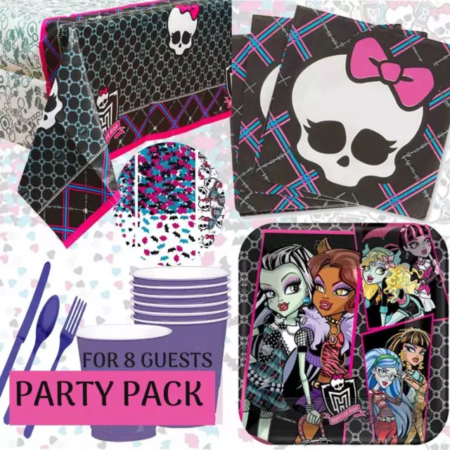 Monster High Licensed Birthday Party Tableware Pack for 8 Guests w Tablecover