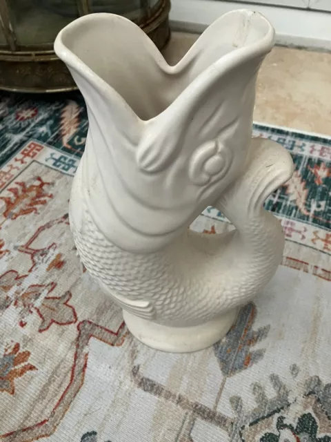 Vintage Dartmouth white Fish Glug Jug 7 inches  gurgle vase