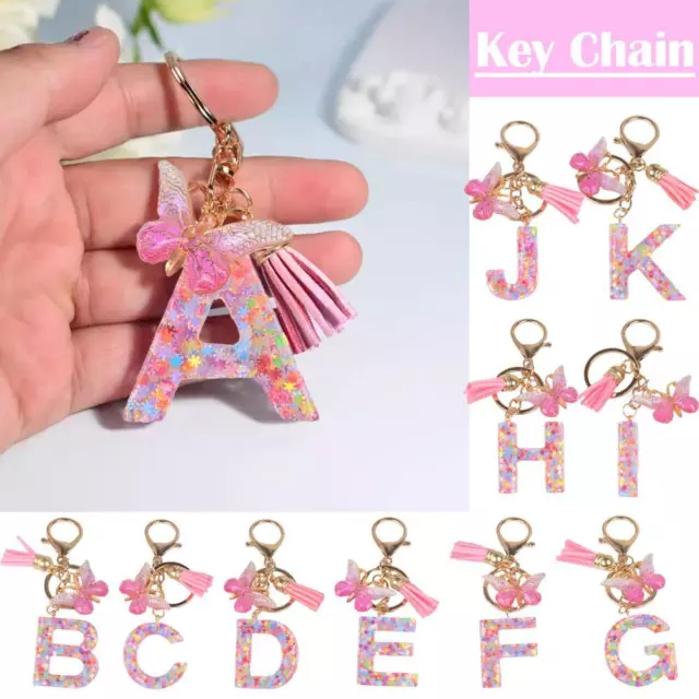 Sequined Snowflake Letter Resin Key Chain English Fringed Butterfly Pendant C4J3