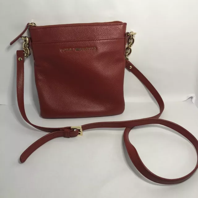 Tommy Hilfiger Womens Purse Crossbody Red Pebbled Leather Shoulder Bag Gold