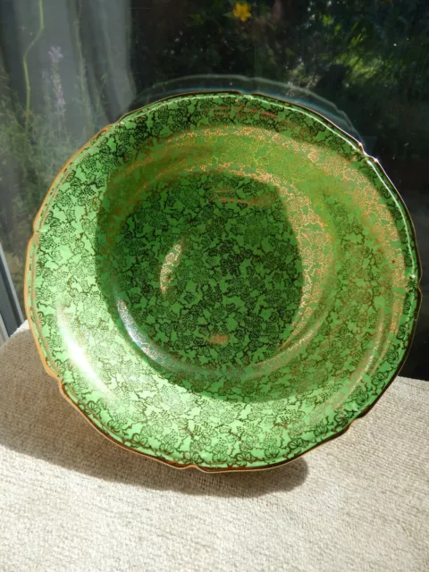 Brama Midwinter Bowl Green & Gold Chintz 9"D Decorative Dish 1950's