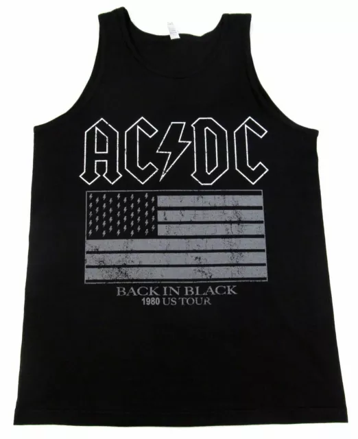 AC/DC Back In Black Tank Top T-shirt ACDC Flag 1980 US Tour Men's Vest Black New