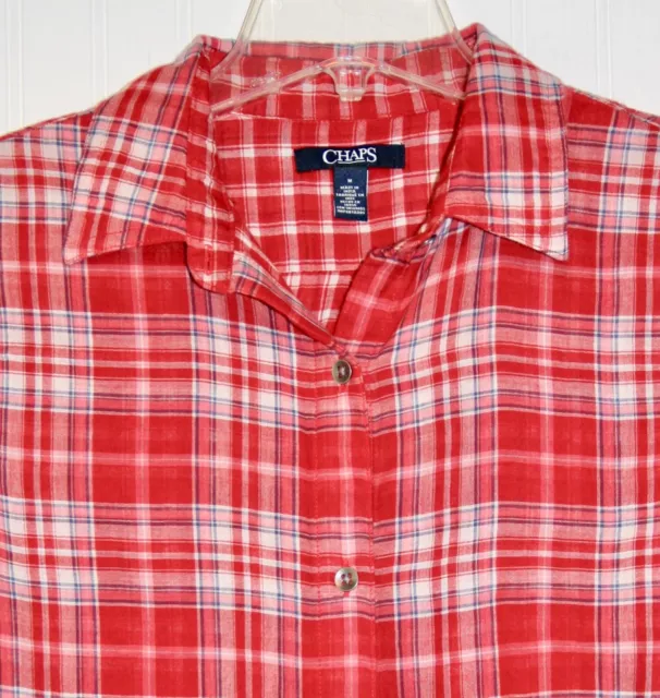 Women's Medium boyfriend style long sleeve tunic shirt double fabric red, CHAPS 2