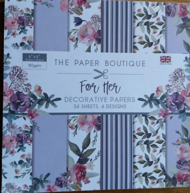 THE PAPER BOUTIQUE 'FOR HER' DECORATIVE PAPERS 36 sheets, 6 designs