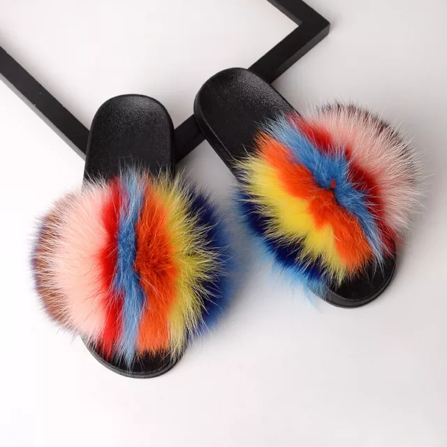 Stylish Real Fur Slippers Sandals Shoes Women's Luxury Fluffy