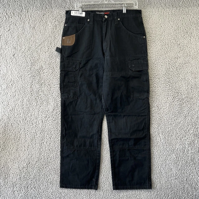 Wrangler Riggs Cargo Pants Mens 34x33 Black Rip Stop Work Carpenter Adult Relax