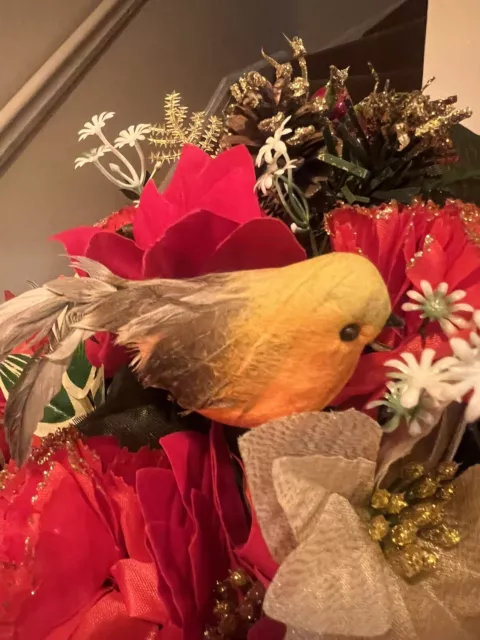 Quality Artificial Christmas  Arrangement Grave vase / Memorial / Crem Pot Red