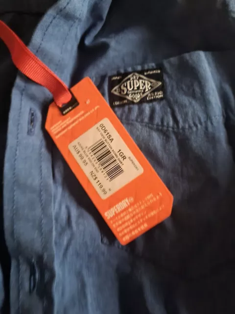 Superdry Shirt Mens Adult Size Medium Blue Long Sleeve NEW With TAG 3