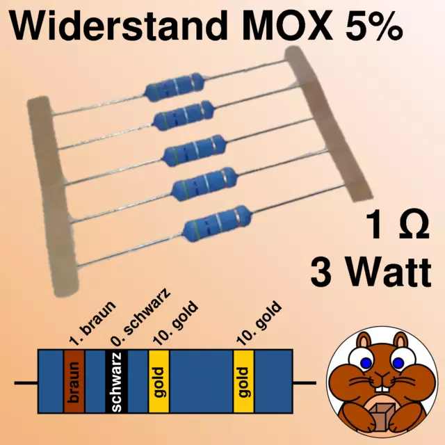 10x Leistungs Widerstand 1 Ohm 3W Watt Metalloxid MOX Widerstände 5% resistor