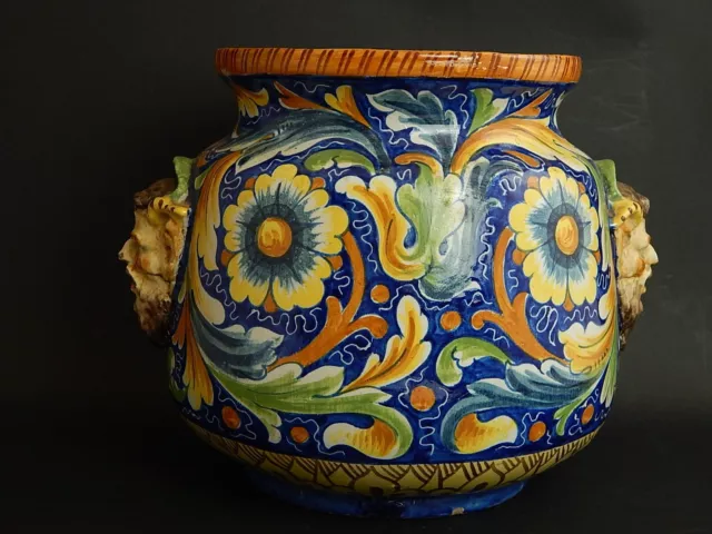 Antico Vaso Cache Pot Fioriera Con Mascheroni Ceramica Caltagirone Primo 900