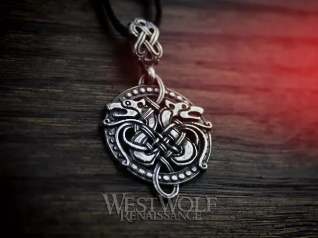 Round Celtic Wolf Knotted Pendant - 925 Sterling Silver --- Wolves/Viking/Norse