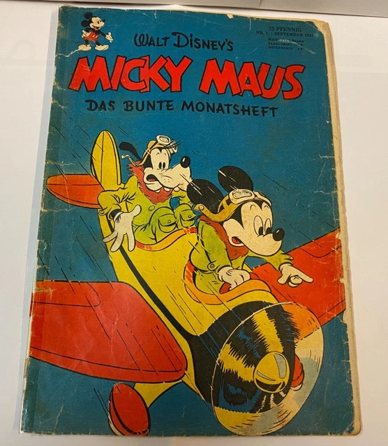 Micky Maus 1951 Heft Nr. 1 Originalheft Ehapa unbeschriftet Erstausgabe  geklebt