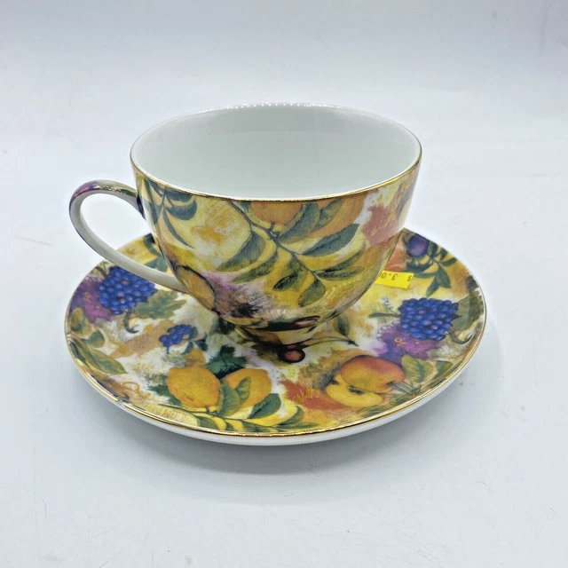 Royal Danube Coffee Tea Cup Saucer Fruit Pattern Grapes Lemon Pear