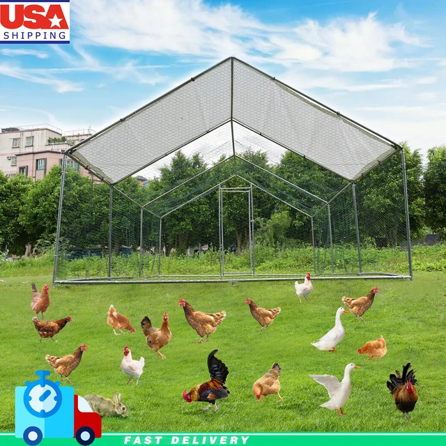 GALVANIZED LARGE METAL Chicken Coop Walkin Enclosure with Cover for
