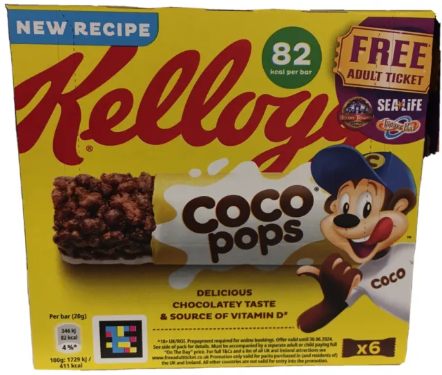 36 Kelloggs Coco Pops Breakfast Cereal Bars Six Boxes of Six 25g Bars 04/24