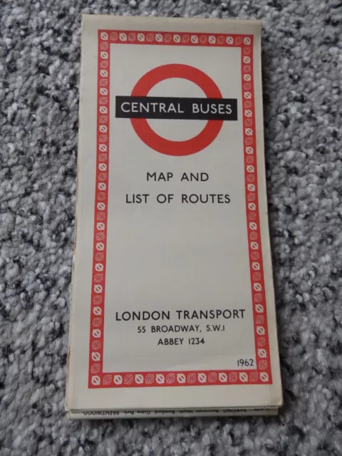 London Transport - Central Buses Map and List of Routes 1962