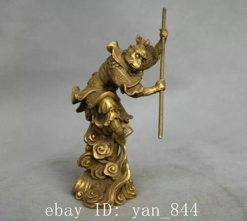 Rare China Myth Bronze Sun Wukong Monkey King Hold Stick Fight Statue