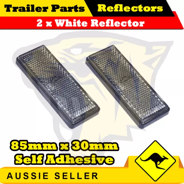 2 x White 85mm x 30mm Self Adhesive Reflectors-Superior Trailers