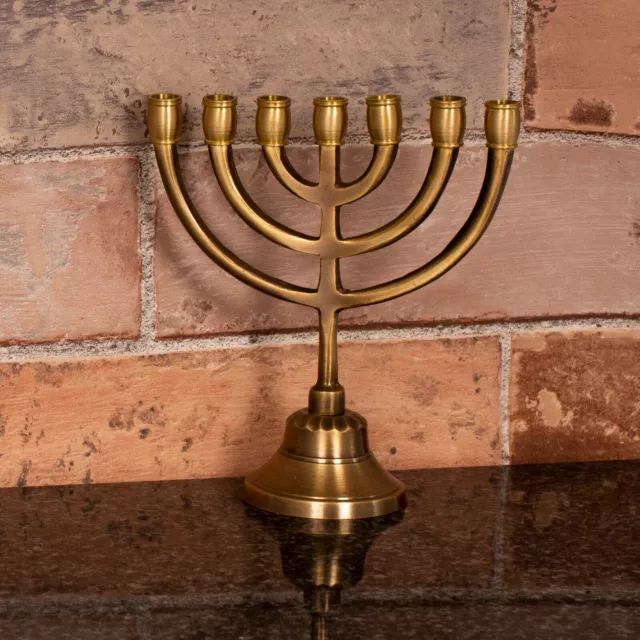 Small Classic Brass Gold 7 Seven Branch Menorah 14x12cm/ 5,5" x4,5" Jewish Decor