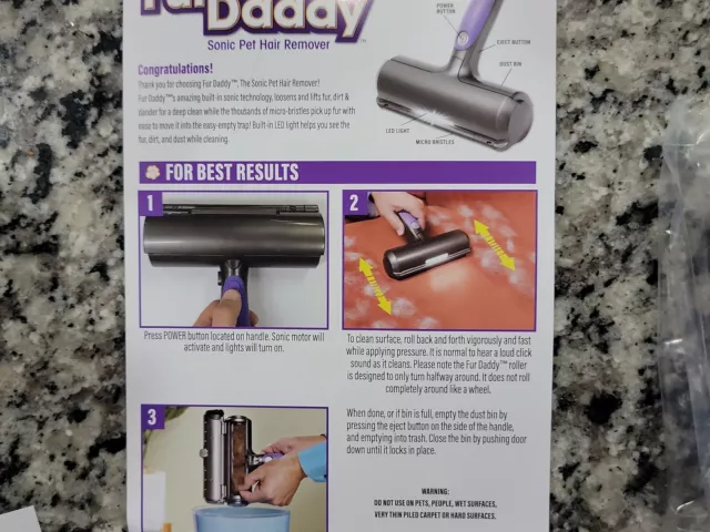 Fur Daddy - As Seen On TV - Cordless Sonic Pet Hair Remover for Dogs & Cats