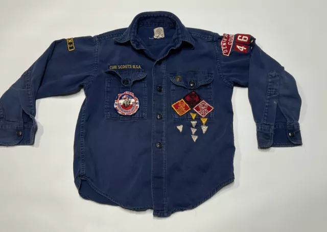 Vintage 60s Cub Scouts of America Sanforized Blue Long Sleeve Uniform Patches