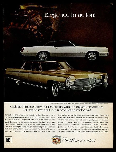 1968 Cadillac Eldorado and Fleetwood 2 car photo print ad