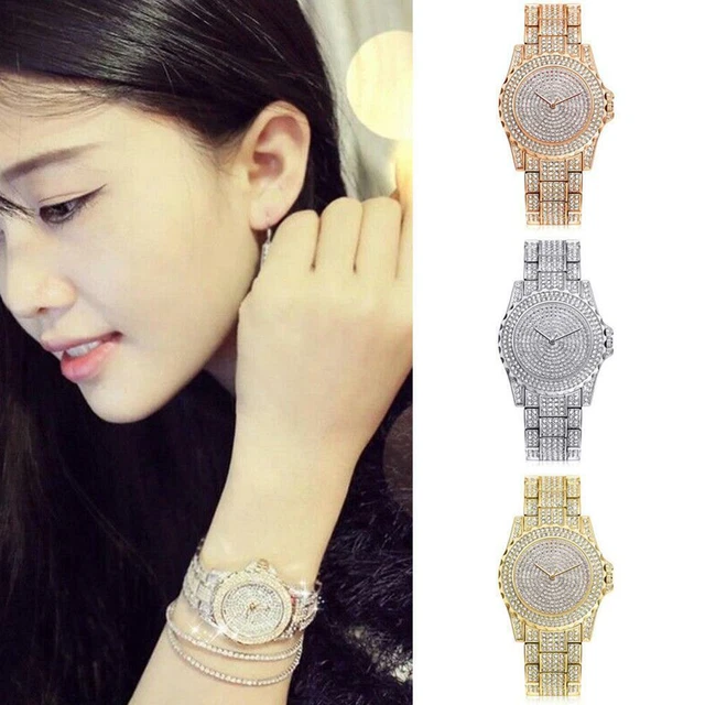 Orologio al quarzo donna ragazza bling argento diamante strass K0O0 2
