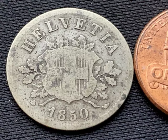 1850 Switzerland 10 Rappen Coin VF  ( BB MINT Strasbourg ) Condition Rarity #L91