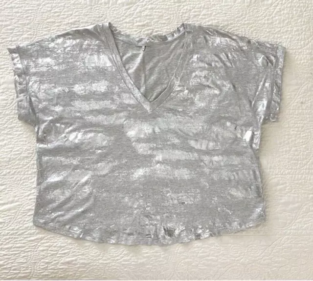 Rosa Cha Blouse Top Women Sz M Boxy Silver Foil Crop Knit