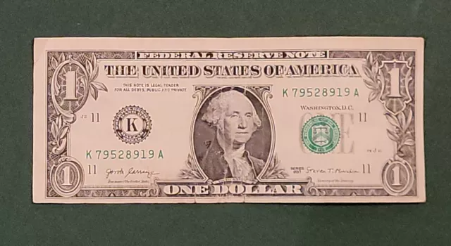 Off-Center Mis-Cut Error Note One Dollar $1 Bill Federal Reserve 2017