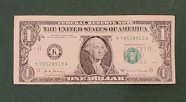 Off-Center Mis-Cut Error Note One Dollar $1 Bill Federal Reserve 2017