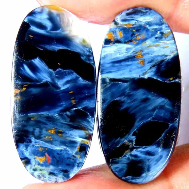 22.10Cts.100%Natural Blue Pietersite Matched Pair Oval Cab 12x25x4mm Gemstone