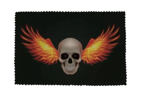 Glasreinigungstuch Brillenputztuch Fahne Flagge Pirat Totenkopf mit Feuerflügel