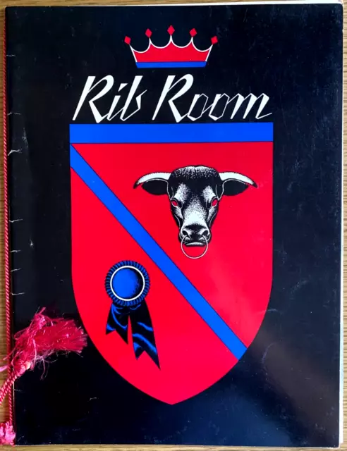 1960s THE RIB ROOM - HOTEL CLEVELAND, OHIO vintage dinner & drinks menu BULL ART