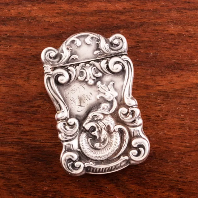 Fs Gilbert Sterling Silver Matchsafe Fierce Dragon 1899-1913 Monogram Tlr, Flr