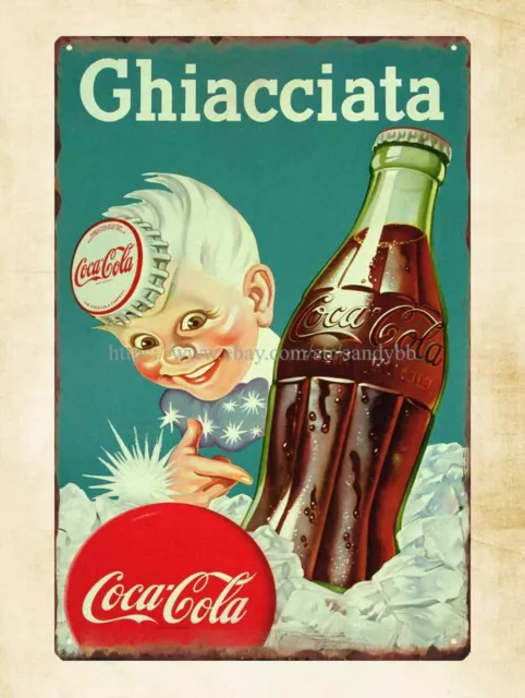 coke sprite Italy sign 1955 Ghiacciata Coca-Cola boy metal tin sign metal art