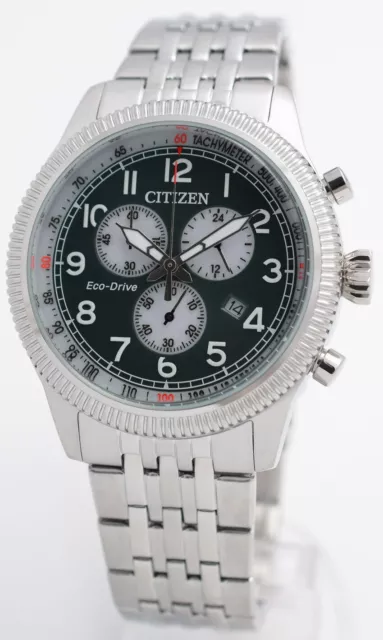 Citizen ECO-DRIVE SOLAR Edelstahl Herrenuhr Chronograph 10 BAR! AT2460-89X NEU!