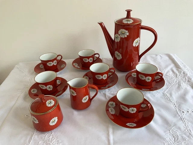 NORITAKE NIPPON TOKI Kaisha Red And White Daisies Coffee set