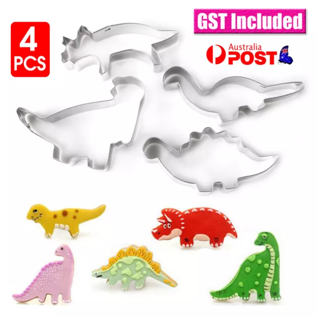 4x Stainless Steel Dinosaur Fondant Biscuit Cookie Pastry Mold Cutter Cake Mould