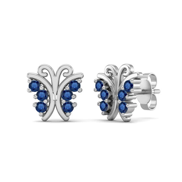 Rond Bleu Saphir 925 Argent Sterling Délicat Papillon Clou Boucle pour Femmes
