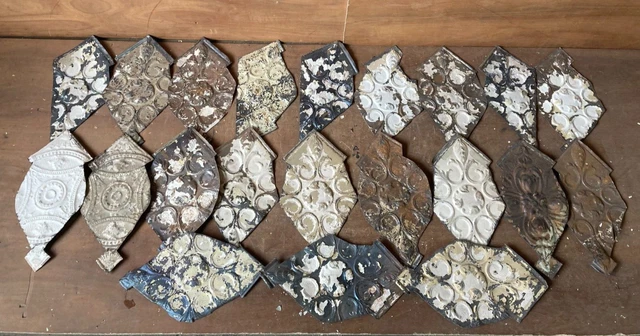 15 sq ft  Antique  Tin Ceiling Pieces Shabby Tile Chic VTG Crafts 74-23A