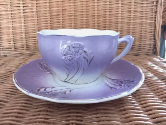 Tasse A The/Chocolat Ancienne En Barbotine Kg Luneville Decor Floral Lilas Tbe