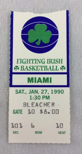 1990 01/27 Miami at Notre Dame Basketball Ticket Stub 