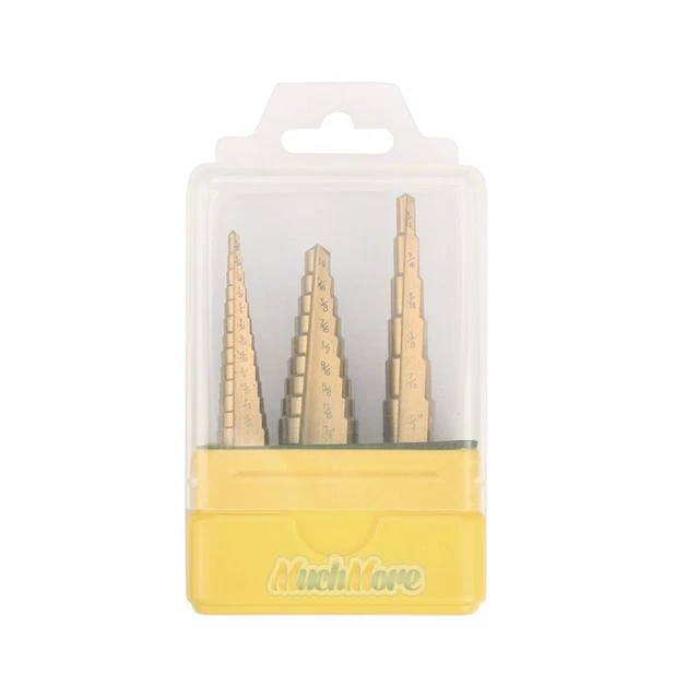 3Pcs Set Steel Titanium Nitride Coated Step Drill Bit Quick Change 1/4" Shank