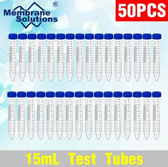 Conical Centrifuge Tubes 15mL with Screw Cap Sterile Plastic Test Tubes Lab 50pk