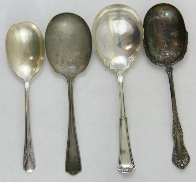 4x BERRY CASSEROLE SERVING SPOONS FLATWARE SILVERPLATE LOT VINTAGE CRAFT REUSE