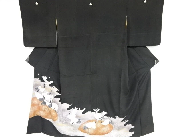 46911# Japanese Kimono / Antique Tomesode / Embroidery / Cranes