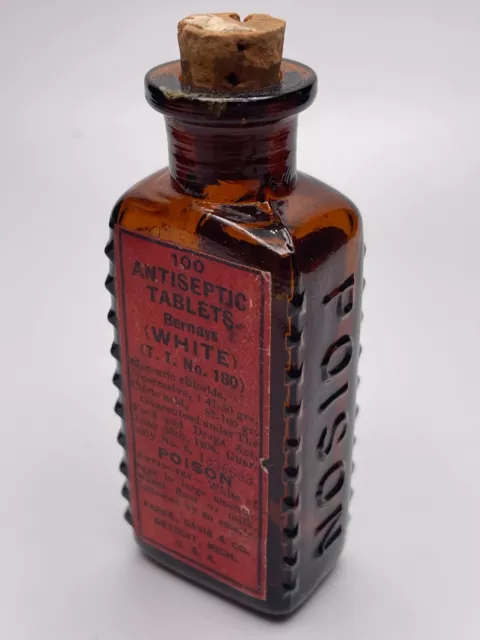 Brown Rectangular Atropine Sulphate Bottle Embossed POISON 2 3/4" tall KR-9 (b)