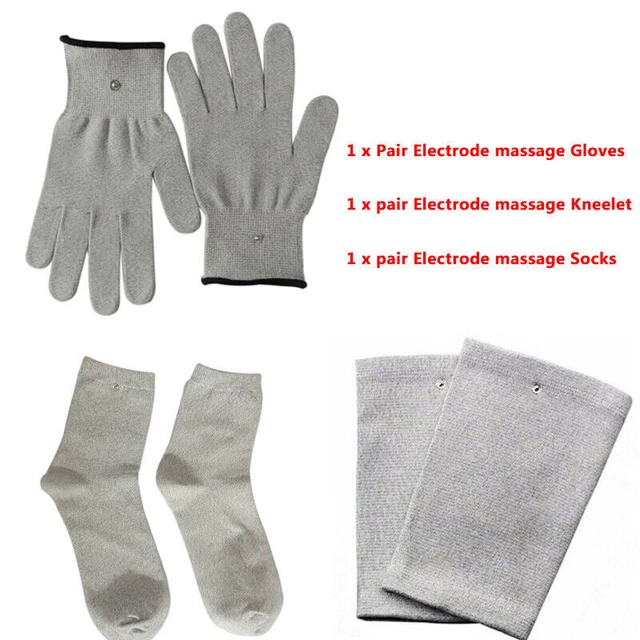 Conductive Electrode Massage Gloves+Socks+Kneepads use with TENS EMS Machine UK