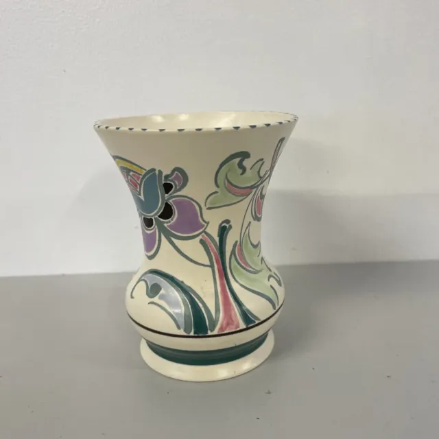 Honiton Devon Pottery Vase Hand Painted Floral Design Signed P MONKTON (j)